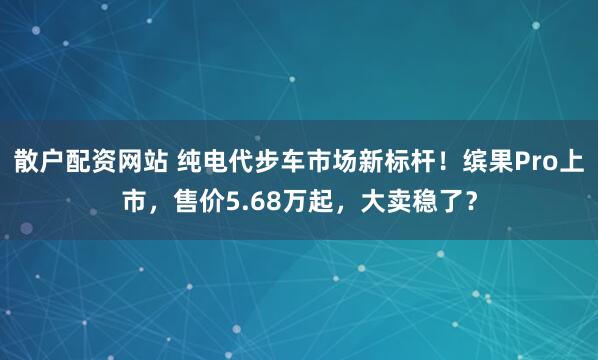 散户配资网站 纯电代步车市场新标杆！缤果Pro上市，售价5.68万起，大卖稳了？